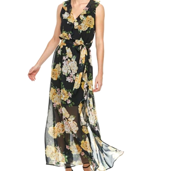 Disney Princess Juniors' Floral Surplice Maxi Dress - Picture 1 of 7